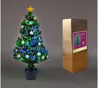 SHATCHI 2Ft/60cm Fibre Optic Christmas Star Topper Decorations-Pre-Lit Green Artificial Xmas Tree-Multicolor Changing Lights, PVC, 60 cm