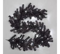 SHATCHI 2m/200cm Pre-Lit Black Christmas Garland Alaskan Pine for Fireplaces Home Wall Door Stair Artificial Xmas Tree Garden Yard Decorations with 50 Cool White LEDs, Black W/Cool White (SHATCHI)