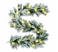 SHATCHI 2m/200cm Pre-Lit Christmas Garland Lapland Fir for Fireplaces Home Wall Door Stair Snow Flock Artificial Xmas Tree Garden Yard Decorations with 50 Warm White LEDs