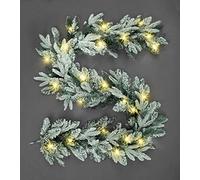 SHATCHI 2m/200cm Pre-Lit Christmas Garland Lapland Fir for Fireplaces Home Wall Door Stair Snow Flock Artificial Xmas Tree Garden Yard Decorations with 50 Warm White LEDs