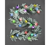 SHATCHI 2m/200cm Pre-Lit Christmas Garland Lapland Fir for Fireplaces Home Wall Door Stair Snow Flock Artificial Xmas Tree Garden Yard Decorations with 50 Multicolour LEDs