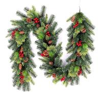 Shatchi 2M Lit Christmas Tree Garland Green Pre Berries And Pine Cones Two Colours Mixed Tips