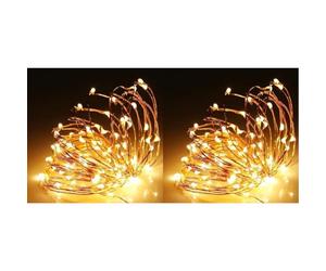 SHATCHI 2M Long 20 Warm White LED Lights Micro Rice Silver Copper Wire Indoor Battery Operated Firefly String Fairy Lights Wedding Party Christmas Decorations Home Bedroom Décor (Pack of 2)