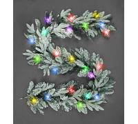 SHATCHI 2m/200cm Pre-Lit Christmas Garland Lapland Fir for Fireplaces Home Wall Door Stair Snow Flock Artificial Xmas Tree Garden Yard Decorations with 50 Multicolour LEDs