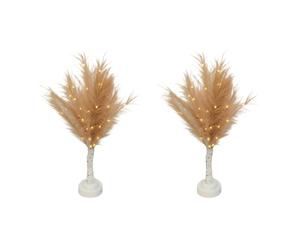 SHATCHI 2Pcs - 70cm Champagne Feather Tree Table Lamp Warm White LEDs Lighted Pampas Tree - Battery-Operated Decorative Night Light for Christmas, Home, Events, Holiday Decorations