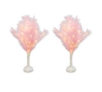 SHATCHI 2Pcs - 70cm Pink Feather Tree Table Lamp Warm White LEDs Lighted Pampas Tree - Battery-Operated Decorative Night Light for Christmas, Home, Events, Holiday Decorations