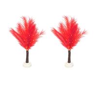 SHATCHI 2Pcs - 70cm Red Feather Tree Table Lamp Warm White LEDs Lighted Pampas Tree - Battery-Operated Decorative Night Light for Christmas, Home, Events, Holiday Decorations