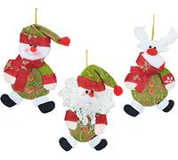 Shatchi 3 Handmade Novelty Christmas Tree Hanging Decoration Xmas Home Decor Stocking Fillers Santa Snowman Reindeer Teddy Toys Gifts