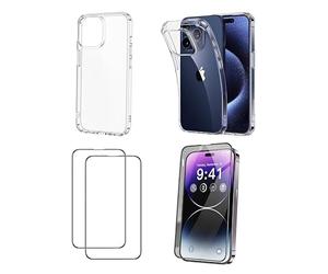 SHATCHI 3 in 1 Clear Case for iPhone 15 Pro Max 6.7-Inch with 2 Privacy Screen Protectors, Anti-Spy 9H Tempered Glass, Not-Yellowing Military Drop Defence Shockproof Slim Fit Bumper Phone Cover