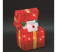 SHATCHI 30cm Animated Christmas Santa Pup-up Lighted LED Gift Box - Santa Present Parcel Novelty Xmas Holiday Party Decorations for Fireplace Windowsill Bedroom Shelf Living Room Home Office