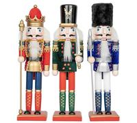 SHATCHI 30cm Assorted Wooden Christmas Nutcrackers - 3pcs Set - Soldiers King Puppet Figurines Xmas Home Decoration Ornament