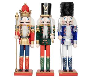 SHATCHI 30cm Assorted Wooden Christmas Nutcrackers - 3pcs Set - Soldiers King Puppet Figurines Xmas Home Decoration Ornament