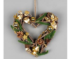 Shatchi 30Cm B/o Led Twig Hanging Heart Gold