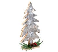 SHATCHI 30cm Shape Birch Bark Wooden Christmas Tree Free Standing for Tabletops, Mantelpieces or Windowsills Xmas Home Decorations, Wood