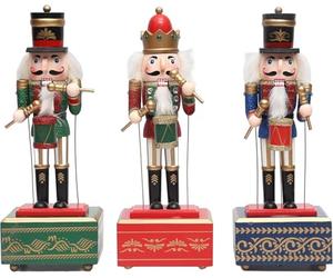SHATCHI 30cm Musical Box Wooden Christmas Nutcrackers Drummer Animated Clockwork Puppet Figurines Home Decoration Ornament - Supplied One