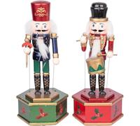 SHATCHI 30cm Musical Box Wooden Christmas Nutcrackers Soldiers Animated Clockwork Puppet Figurines Home Decoration Ornament -Supplied One