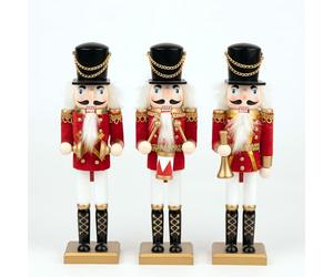 SHATCHI 30cm Red/White Wooden Christmas Nutcrackers - 3pcs Set - Soldiers King Puppet Figurines Xmas Home Decoration Ornament