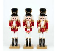 SHATCHI 30cm Red/White Wooden Christmas Nutcrackers - 3pcs Set - Soldiers King Puppet Figurines Xmas Home Decoration Ornament