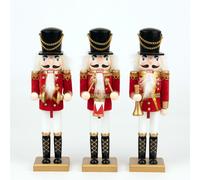 Shatchi 30cm Wooden Nutcrackers Figures Christmas Ornament 3Pcs Set Red Shatchi Red