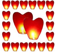 SHATCHI 30pcs Red Heart Shape Sky Lanterns Wire-Free Traditional Eco Friendly for Christmas, New Year’s Eve, Chinese New Year, Weddings & Parties Wishing Lights Decorations