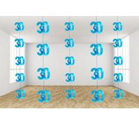 Shatchi 30Th Glitz Blue Anniversary Birthday Metallic Hanging String Shiny Foil Wall Decorations Pack Of 6