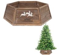 Shatchi 31.5inch Christmas Tree Skirt Foldable Wooden Box Xmas Tree Stand Base Cover Tree Collar Trunk Basket Ring for Tree Decorations Shatchi Brown 1 Pack