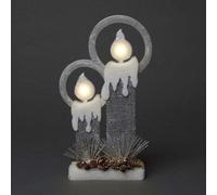 SHATCHI 31Cm Christmas Pre Lit Twin Candles Battery Operated Glitter Foam Snow Covered Finish Table Decoration Grey