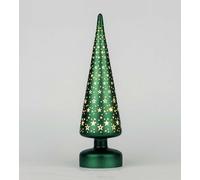 SHATCHI 32cm Christmas Decorated Xmas Tree Green Table Lamp Etched Glass LED Fairy Lights Battery Operated Table Decoration