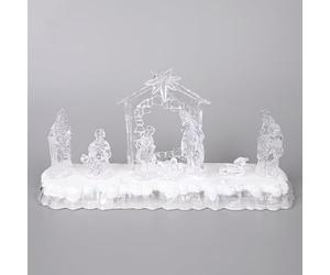 SHATCHI 32cm Christmas Pre-Lit LED Musical Nativity Scene Acrylic Sculpture Battery Operated Light Up Xmas Tabletop Home Decorations