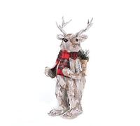 34cm Christmas Tabletop Decorated with Pines Berries White penguin Standing Deer Shatchi Silver One Size