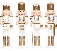 SHATCHI 36cm Gold/White Wooden Christmas Nutcrackers - 4pcs Set - Soldiers King Drummer Puppet Figurines Home Decoration Ornament