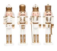 SHATCHI 36cm Gold/White Wooden Christmas Nutcrackers - 4pcs Set - Soldiers King Drummer Puppet Figurines Home Decoration Ornament