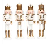 Shatchi 36cm Gold White Wooden Nutcrackers Soldiers King Drummer Christmas Ornament 4pcs Set Shatchi Gold