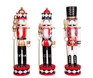 SHATCHI 38cm Red/White/Black Wooden Christmas Nutcrackers - 3pcs Set - Soldiers King Puppet Figurines Xmas Home Decoration Ornament