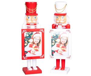 SHATCHI 38cm Red/White Wooden Christmas Nutcrackers Personalise Photo Frame - 2pcs Set - Soldiers King Puppet Figurines Xmas Home Decoration Ornament