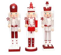 SHATCHI 38cm Red/White Candy Cane Wooden Christmas Nutcrackers - 3pcs Set - Soldiers King Puppet Figurines Home Decoration Ornament