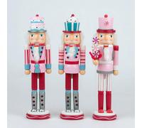 Shatchi 38Cm Wooden Nutcrackers Figures Christmas Ornament 3Pcs Set Pink And Blue