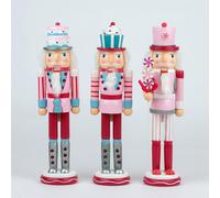 Shatchi 38cm Wooden Nutcrackers Figures Christmas Ornament 3Pcs Set Pink & Blue Shatchi Pink