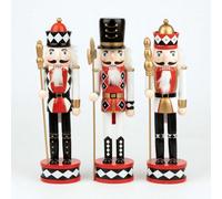 SHATCHI 38cm Red/White/Black Wooden Christmas Nutcrackers - 3pcs Set - Soldiers King Puppet Figurines Xmas Home Decoration Ornament