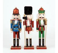 Shatchi 38Cm Wooden Nutcrackers Figures Christmas Ornament 3Pcs Set Red Green And Blue
