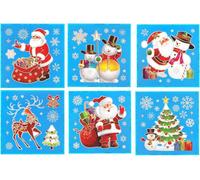 3D Christmas Window Stickers Colourful - 6 Assorted Sheets Christmas Window Decorations Clings Reusable Glass Snowflakes Sticker Christmas Scene, PVC Static Xmas Window Display Decals