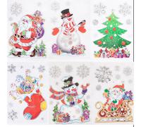 Shatchi 3D Christmas Window Stickers Colourful - 6 Assorted Sheets Christmas Glass Snowflakes Sticker Christmas Scene, Pvc Static