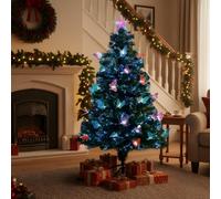 SHATCHI 3Ft/90cm Fibre Optic Christmas Star Topper-LED Butterfly Decorations-Pre-Lit Green Artificial Xmas Tree-Multicolor Changing Lights, PVC, 90 cm