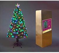 SHATCHI 3Ft/90cm Fibre Optic Christmas Star Topper-Diamond LED Decorations-Pre-Lit Green Artificial Xmas Tree-Multicolor Changing Lights, PVC, Aurora, 90 cm