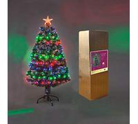 SHATCHI 3Ft/90cm Fibre Optic Christmas Star Topper-Multicolor LEDs 8 Changing Light Modes-Pre-Lit Green Artificial Xmas Tree, PVC, Nebula, 90 cm