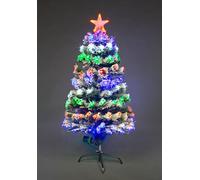 SHATCHI 3Ft/90Cm LED Fibre Optic Christmas Snow Covered Multicolour Green Xmas Tree with Changing Colours with Star, 3ft