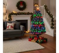 SHATCHI 3Ft/90cm Fibre Optic Christmas Star Topper-Multicolor LEDs 8 Changing Light Modes-Pre-Lit Green Artificial Xmas Tree, PVC, Nebula, 90 cm