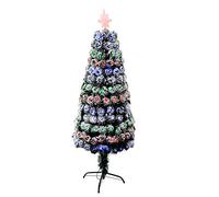 SHATCHI 3Ft/90cm Snow-Frosted Fibre Optic Christmas Star Topper-Multicolor LEDs 8 Changing Light Modes-Pre-Lit Snowy Artificial Xmas Tree, PVC, Green, 90 cm