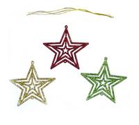 SHATCHI 3Pcs Glitter Stars Christmas Tree Xmas Party Hanging Ornament Decor, Multi
