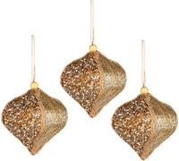 3Pcs Gold Sequin Bauble 10.5cm - Christmas Tree Hanging Decorations Festive Decorative Ornaments Fairy Tale Themed Xmas Tree Pendant